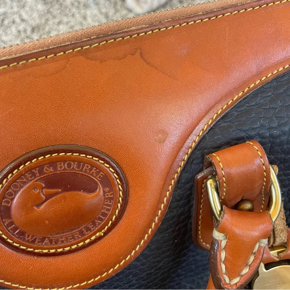Dooney & Bourke Navy and Brown Leather Shoulder Bag
